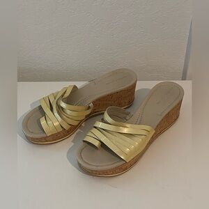Donald J. Pliner Gold Strappy Cork Wedge Sandals